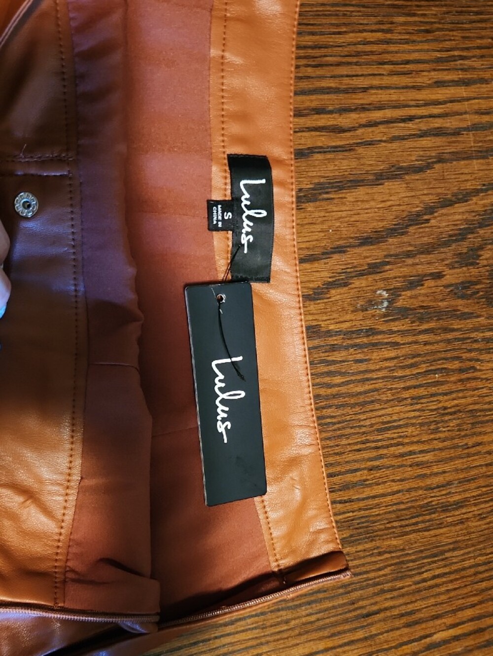 Lulu's Rust Faux Leather Button-Front Mini Skirt - Picture 2 of 6